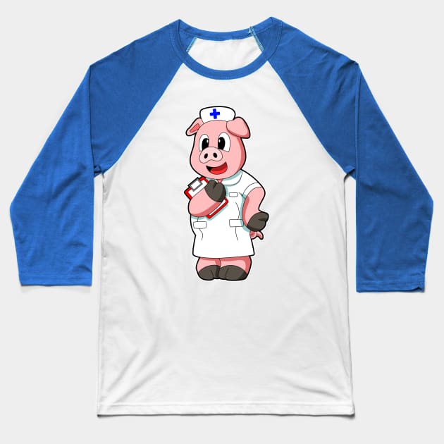 Pig as Nurse with Smock Baseball T-Shirt by Markus Schnabel